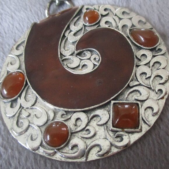 3-Strand Silver Toned Necklace w/ Brown Enamel & Stones - Picture 5 of 6